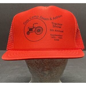 Vintage Cole Camp Steam & Antique Tractor Show Snap Back Cap Nissin‎ Red 1996